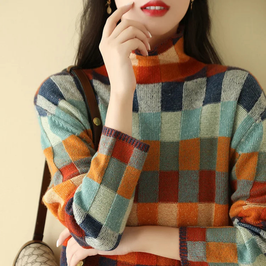 MARA – Der Lockere Rollkragenpullover im Modernen Karostil